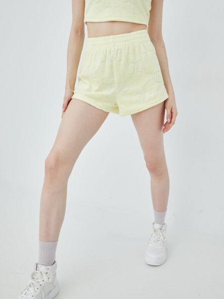 Juicy Couture pantaloni scurti femei, culoarea galben, neted, high waist
