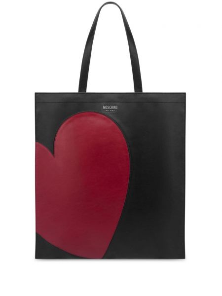 Kožená nákupná taška so srdiečkami Moschino čierna