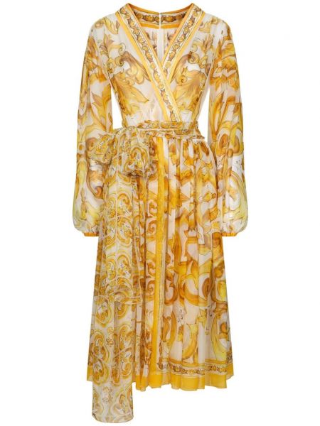 Svileni haljina na omot Dolce & Gabbana žuta