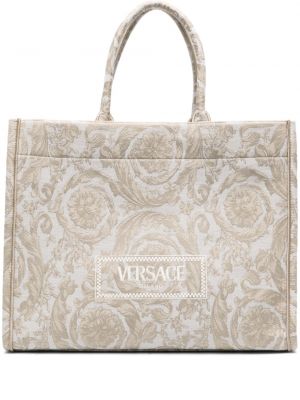Borsa shopper in tessuto jacquard Versace beige