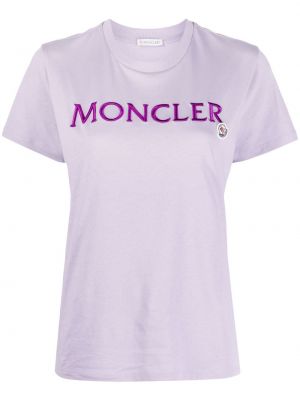 Bavlněné tričko s výšivkou Moncler fialové