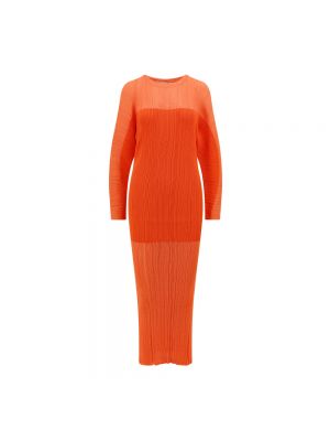 Sukienka długa z wiskozy plisowana Stella Mccartney pomarańczowa
