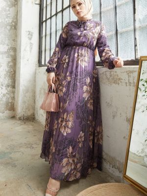 Sukienka szyfonowa w kwiatki z nadrukiem Instyle fioletowa