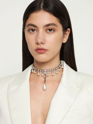 Křišťálový přívěsek s perlami Alessandra Rich stříbrný