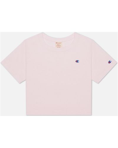 Женская футболка Champion Reverse Weave C Logo Crew Neck Cropped,  , размер L - Розовый
