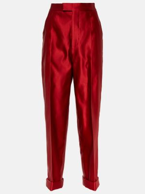 Pantaloni cu picior drept de mătase Tom Ford roșu