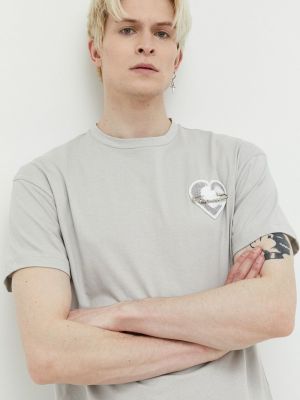 Памучна тениска с дълъг ръкав с апликация Sixth June сиво