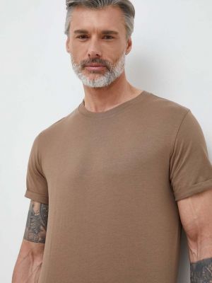 Памучна тениска с дълъг ръкав с апликация Calvin Klein Jeans кафяво
