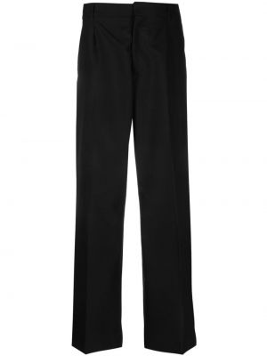 Vlnené rovné nohavice s výšivkou 032c čierna