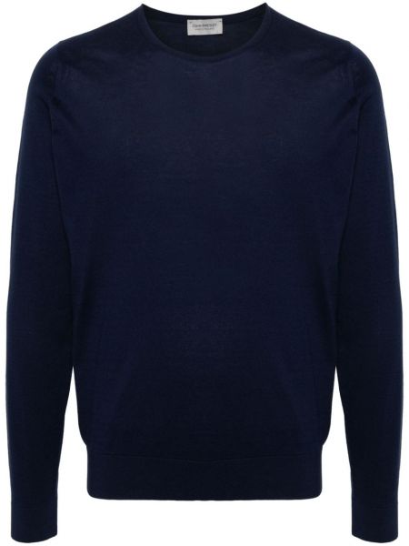 Памучен пуловер с кръгло деколте John Smedley синьо