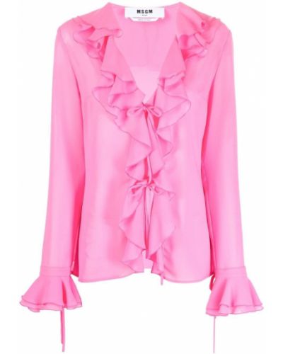 Блуза с v-образно деколте Msgm розово