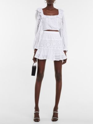 Bavlněné mini sukně s výšivkou Loveshackfancy bílé