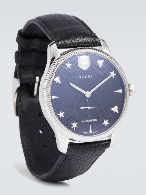 Kožené hodinky z nehrdzavejúcej ocele Gucci strieborná