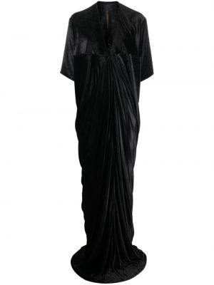 Drapované zamatové dlouhé šaty s výstrihom do v Rick Owens Lilies čierna