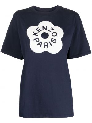 Kokvilnas t-krekls ar ziediem ar apdruku Kenzo zils