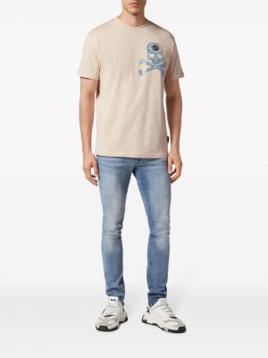 Křišťálové bavlněné tričko s potiskem Philipp Plein béžové