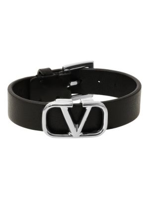 Черный кожаный браслет Valentino
