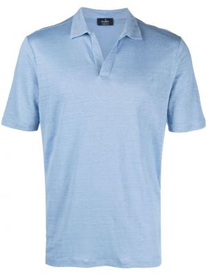 Ленена поло тениска с v-образно деколте Barba синьо