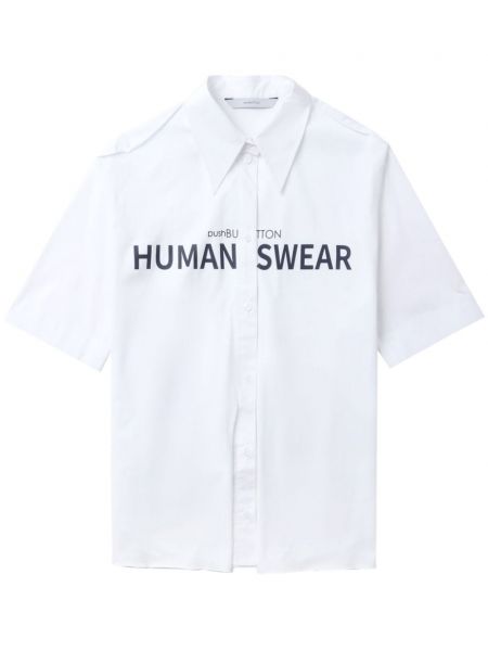 Chemise avec imprimé slogan en coton à imprimé Pushbutton blanc