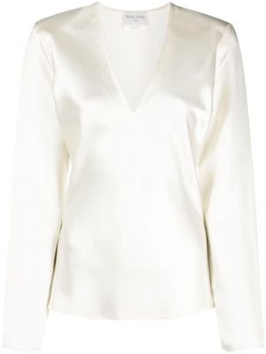 Σατέν μπλούζα με λαιμόκοψη v Forte_forte λευκό