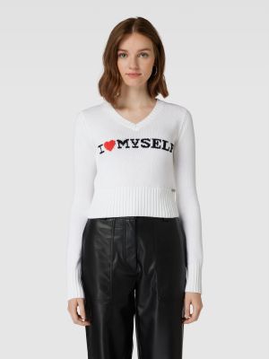 Dzianinowy haftowany sweter Review Female biały