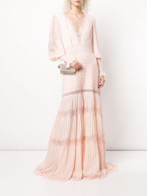 Spitzen geblümtes abendkleid mit v-ausschnitt Tadashi Shoji pink