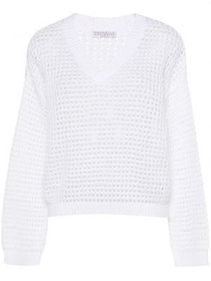 Sweter z cekinami Brunello Cucinelli biały