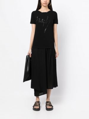 Raštuotas siuvinėtas marškinėliai Yohji Yamamoto juoda