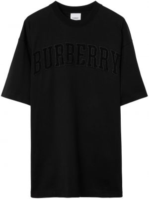 Bombažna majica s čipko Burberry črna