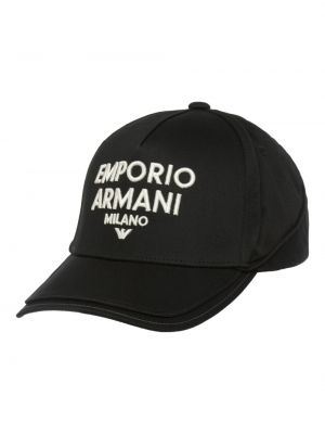 Bombažna kapa s šiltom z vezenjem Emporio Armani črna