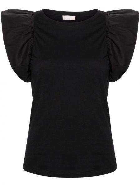 Koszulka bawełniana plisowana Liu Jo czarna