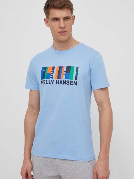 Koszulka bawełniana z nadrukiem Helly Hansen niebieska