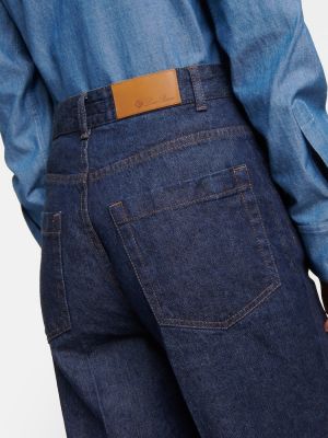 Bavlnené ľanové džínsy s rovným strihom s vysokým pásom Loro Piana modrá