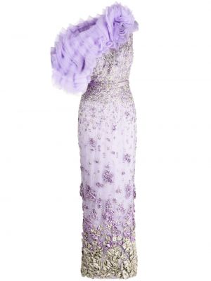 Tylové dlouhé šaty s korálky Saiid Kobeisy fialová