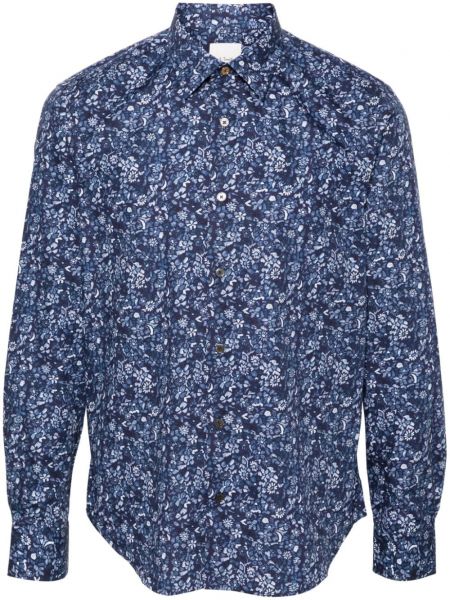Květinová bavlněná dlouhá košile s potiskem Paul Smith modrá