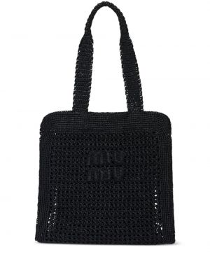 Nákupná taška s výšivkou Miu Miu čierna