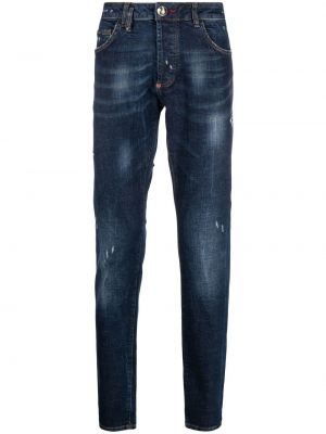 Roztrhané džínsy s rovným strihom Philipp Plein modrá