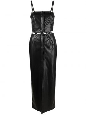 Kožené dlouhé šaty Nanushka černé