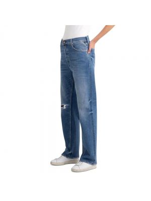 Pantalones rectos de cintura alta Replay azul
