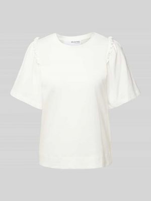 Koszulka bawełniana w jednolitym kolorze Selected Femme biała
