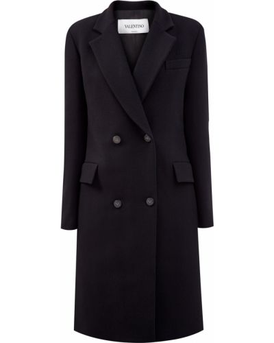 Шерстяное пальто двубортное Valentino, черное