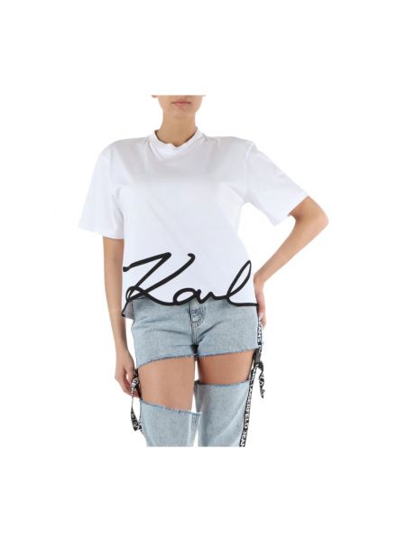 Haftowana koszulka bawełniana Karl Lagerfeld biała