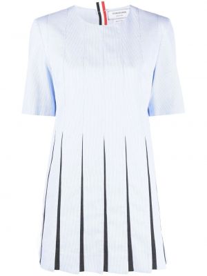 Pruhované vlněné mini šaty s krátkými rukávy Thom Browne - modrá