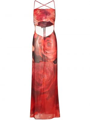 Hedvábné rovné šaty s potiskem Kim Shui - červená