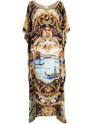 Μεταξωτή φόρεμα σε στυλ πουκάμισο με σχέδιο Camilla μαύρο