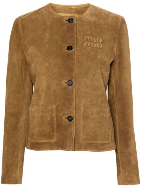Kožna jakna od brušene kože Miu Miu smeđa