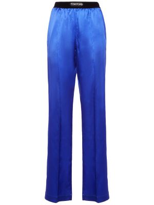 Hedvábné saténové kalhoty Tom Ford modré