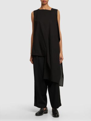 Drapovaný bavlněný top bez rukávů Yohji Yamamoto černý