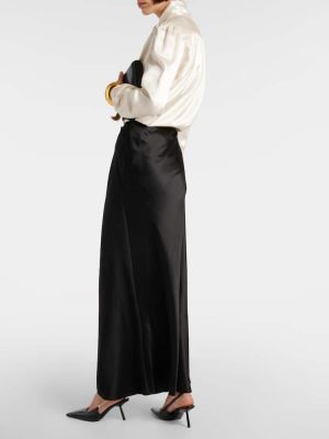 Falda larga de raso de seda Saint Laurent negro