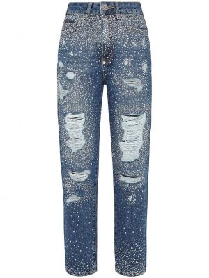 Pantaloni zdrențuiți de cristal Philipp Plein albastru
